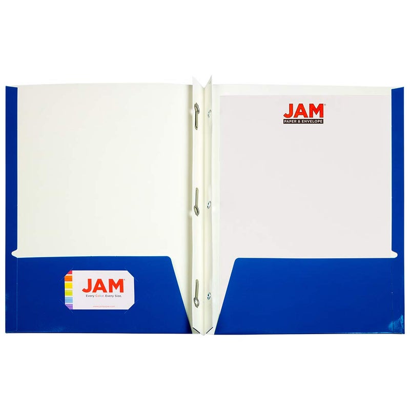 JAM Paper Laminated Two Pocket Glossy Folders with Metal Prongs Fastener Clasps - Assorted Primary Colors - 6/Pack - Image 5